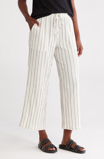 Caslon ® Stripe Textured Crop Wide Leg Pants In White