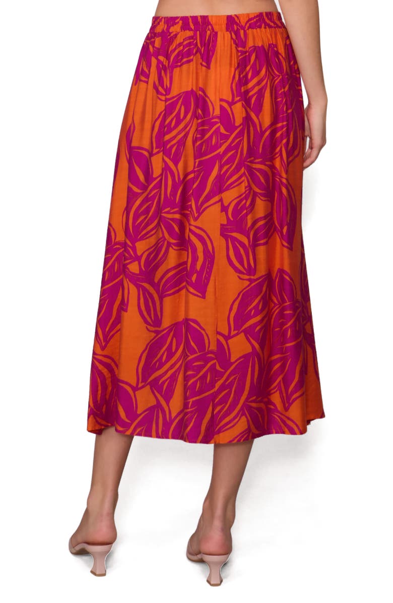 MELLODAY Floral Print Midi Skirt, Alternate, color, Orange / Magenta
