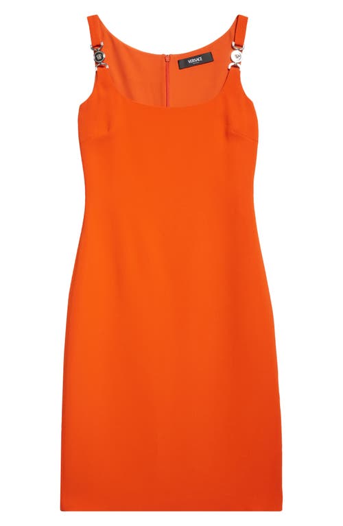Versace Medusa Strap Detail Cady Sheath Dress In Papaya