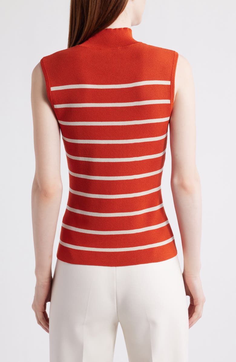 Tahari ASL Stripe Sleeveless Mock Neck Sweater, Alternate, color, Persimmon Vanilla