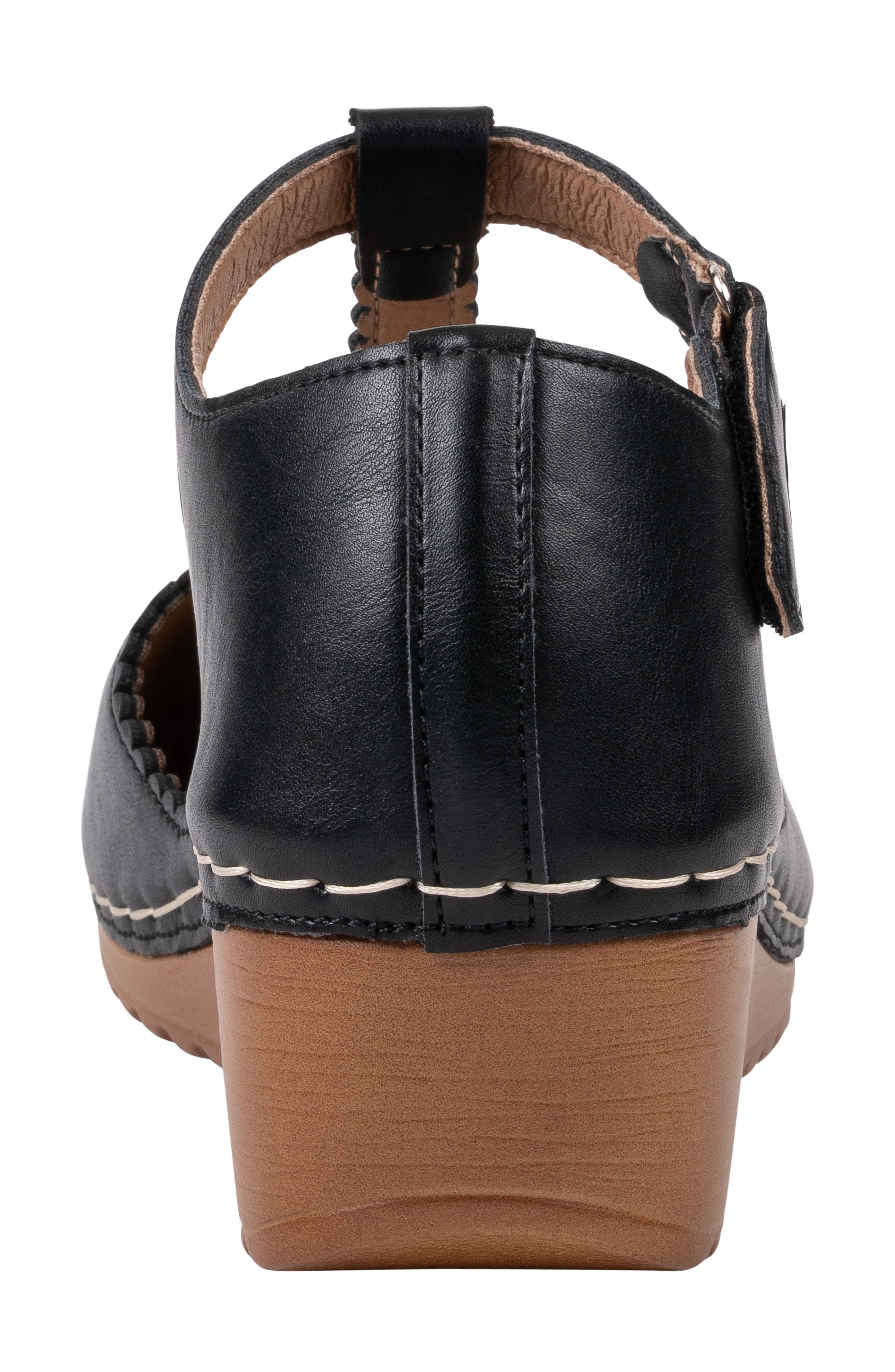Mondo Faux Leather T-Strap Wedge Clog, Alternate, color, BLACK