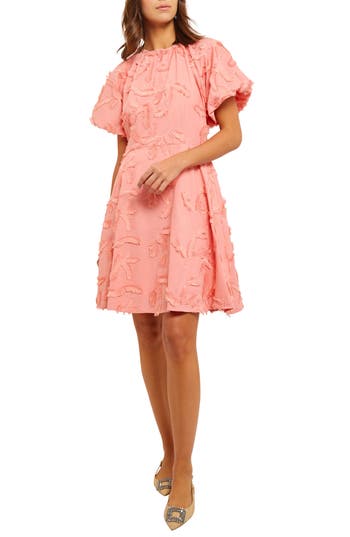 Misook Puff Sleeve Minidress In Ocean Coral