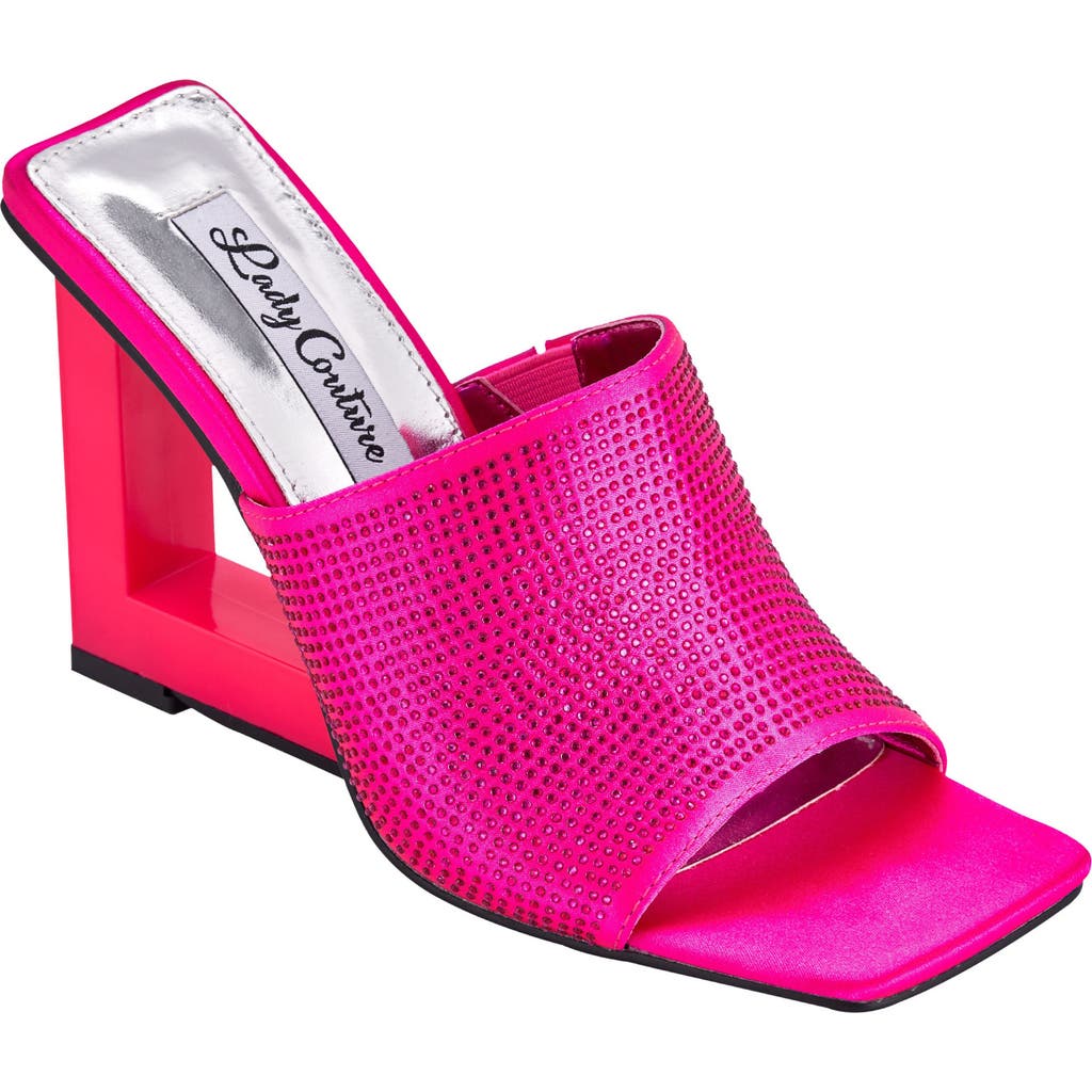 Lady Couture Rhinestone Wedge Slide Sandal In Fuchsia
