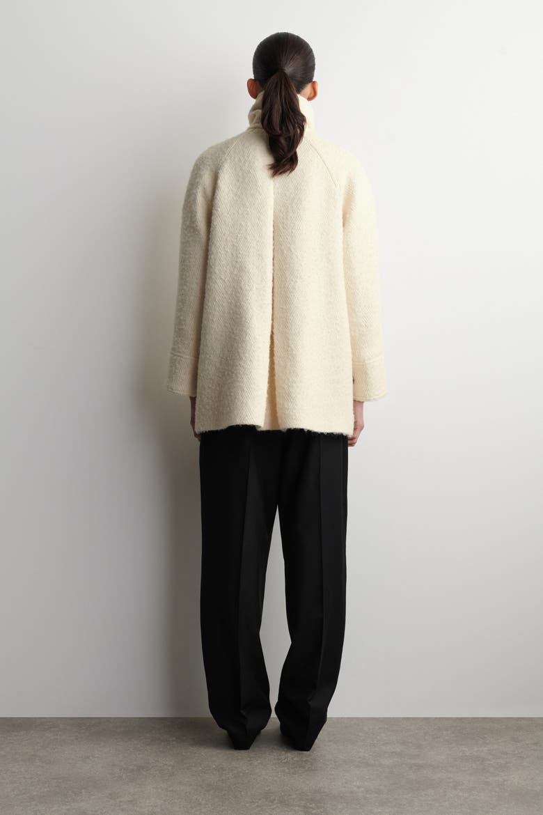 Mock-Neck Wool-Herringbone Short Coat, Alternate, color, CREAM
