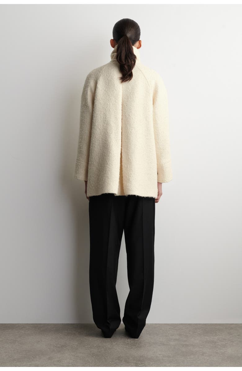 COS Mock-Neck Wool-Herringbone Short Coat, Alternate, color, Cream