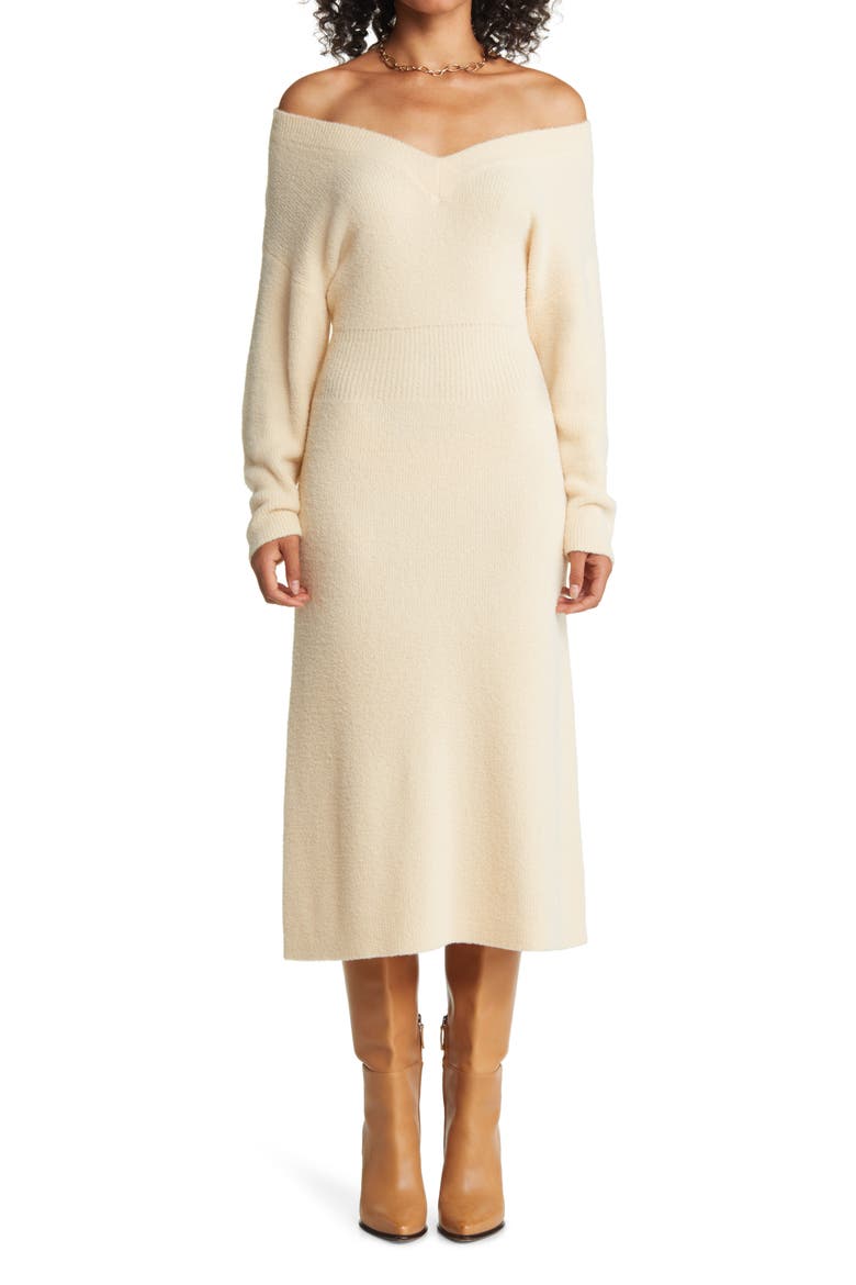 Off the Shoulder Long Sleeve Midi Sweater Dress, Alternate, color, BEIGE BURNT