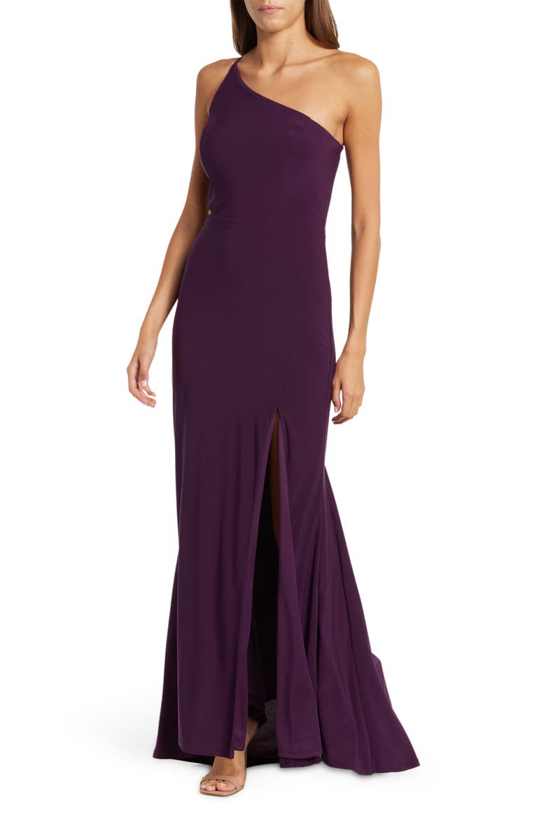 One-Shoulder Side Cutout Gown, Main, color, EGGPLANT