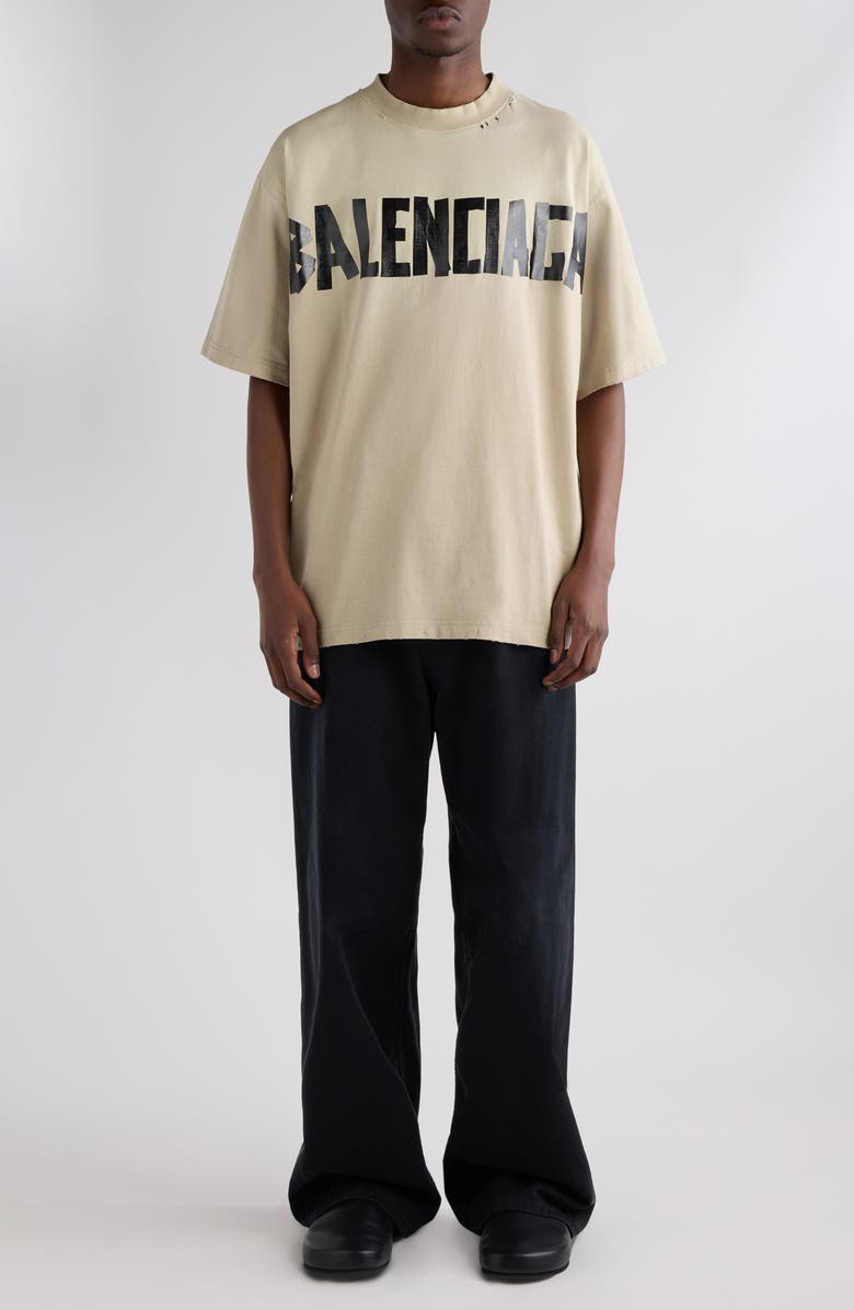 Balenciaga Medium Fit Tape Type Logo Graphic T-Shirt, Main, color, Beige