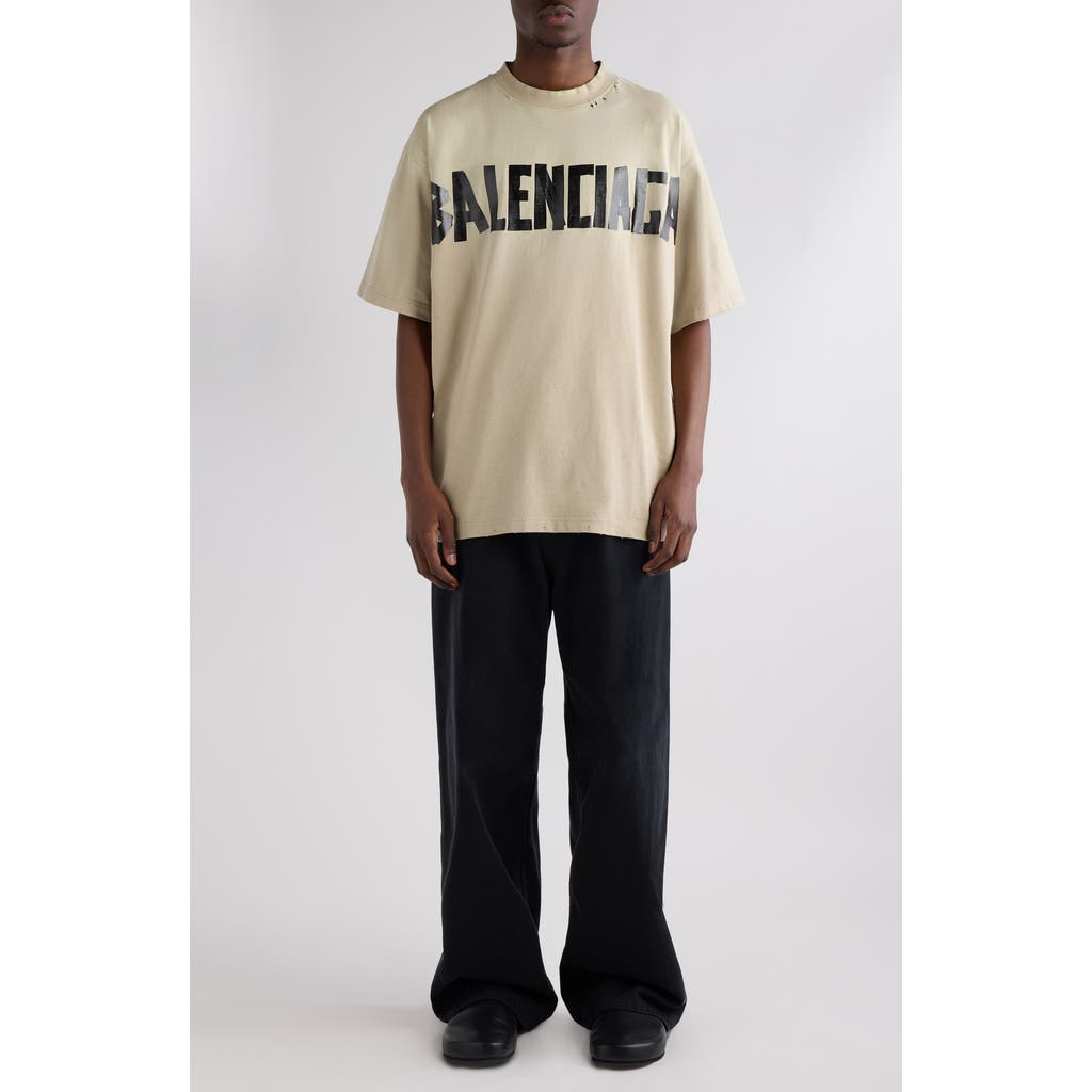 Balenciaga Men Beige Tape Type Medium Fit T-shirt In Nude
