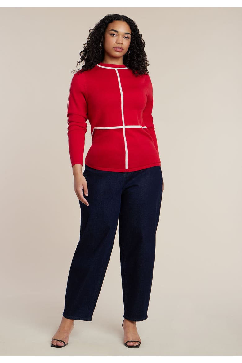 Contrast Line Detail Turtleneck Sweater, Alternate, color, RED