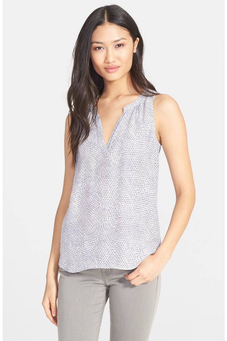 'Fifi' Print Silk Top, Main, color, DARK NAVY/ PORCELAIN