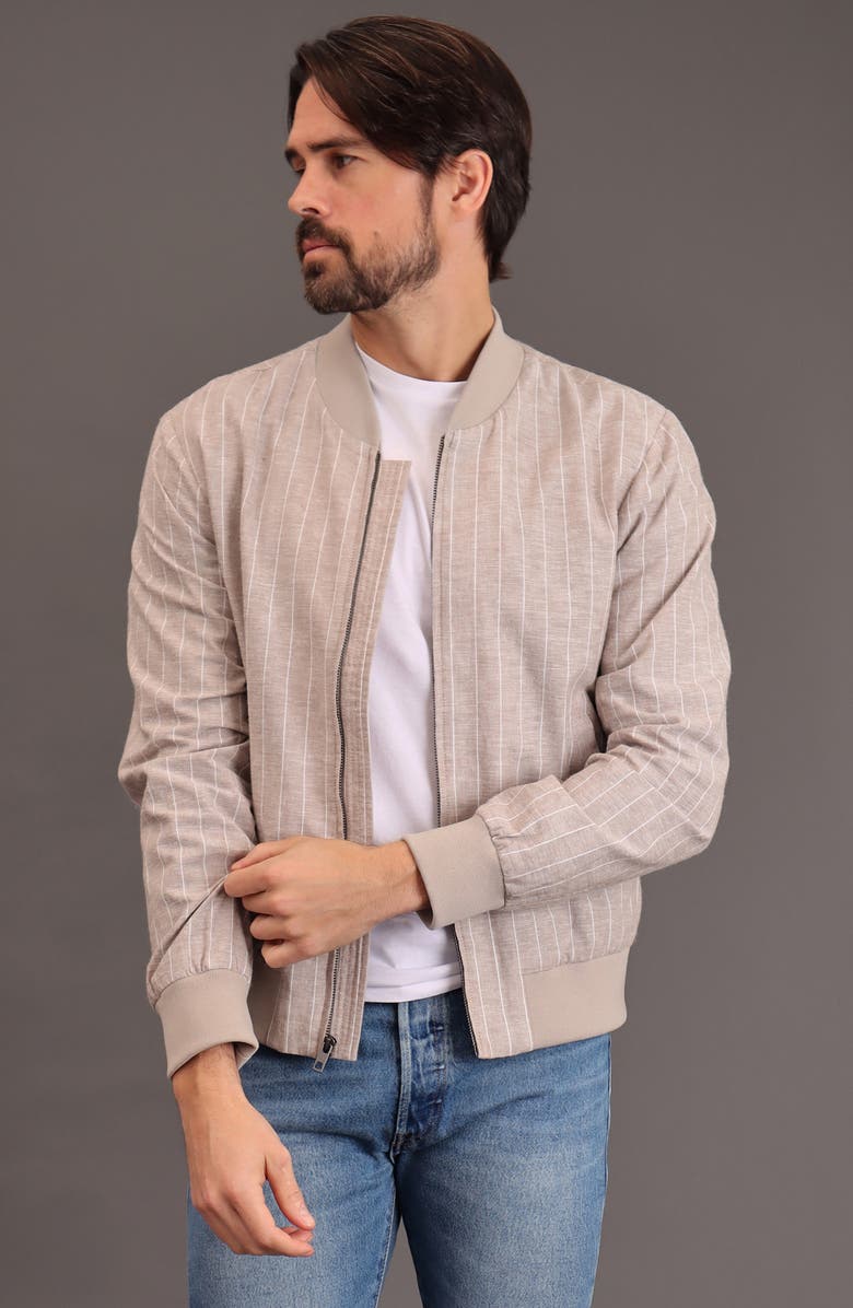 Bagatelle Pinstripe Cotton & Linen Bomber Jacket, Alternate, color, Neutral Pinstripe