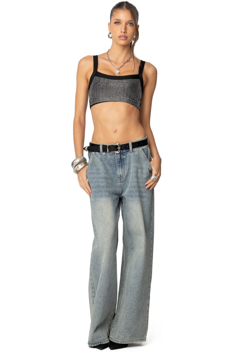 Embellished Rib Crop Camisole, Alternate, color, BLACK/ SILVER