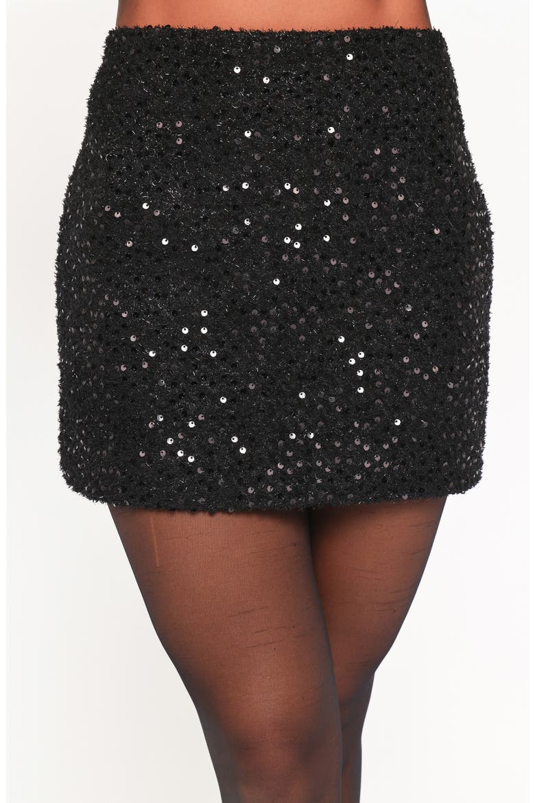 Valentina Sequin Tweed Miniskirt, Alternate, color, BLACK