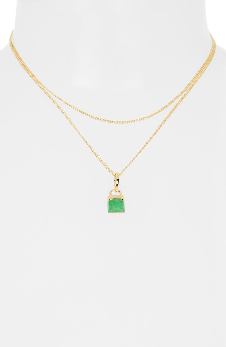 Leith Set of 2 Stone Lock Pendant Necklaces, Alternate, color, Green- Gold