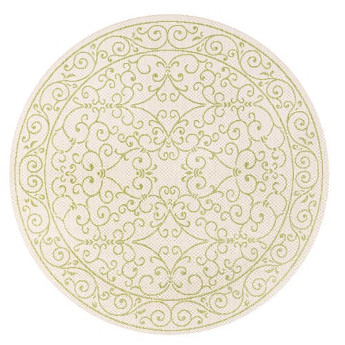 Jonathan Y Charleston Vintage Filigree Textured Weave Indoor/outdoor Round Area Rug In Cream/green