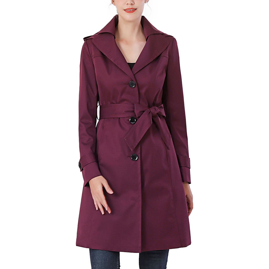 Kimi & Kai Adel Hooded Trench Coat In Burgundy