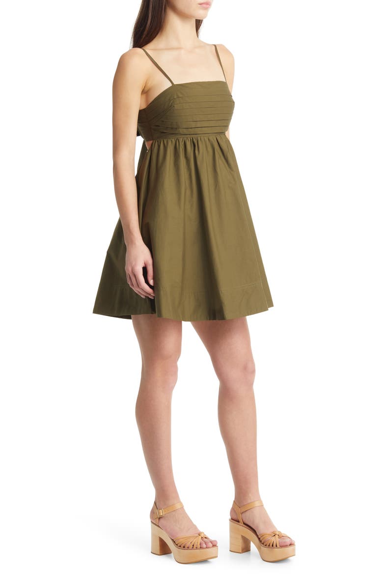 Pleated Cutout Tie Back A-Line Dress, Alternate, color, OLIVE