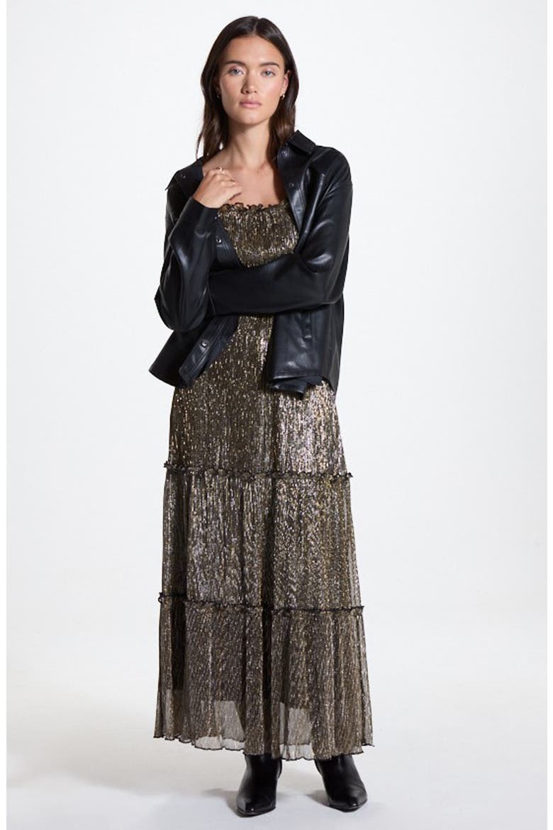 Metallic Tiered Maxi Dress, Alternate, color, BLACK