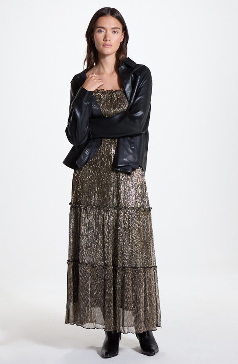 WISHLIST Metallic Tiered Maxi Dress, Alternate, color, Black