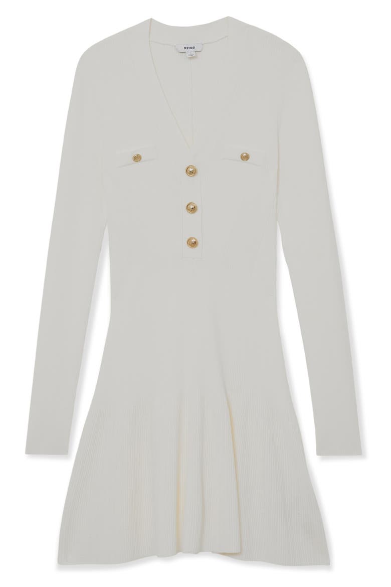 Lavelle Knit Button-Detail Minidress, Alternate, color, IVORY