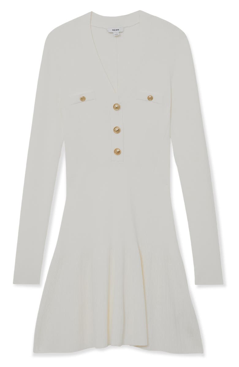 Reiss Lavelle Knit Button-Detail Minidress, Alternate, color, Ivory