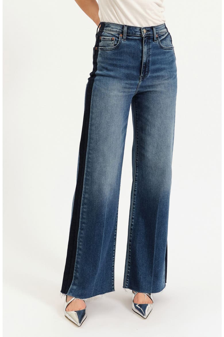 Far Out High Waist Raw Hem Wide Leg Jeans, Main, color, TUXEDO