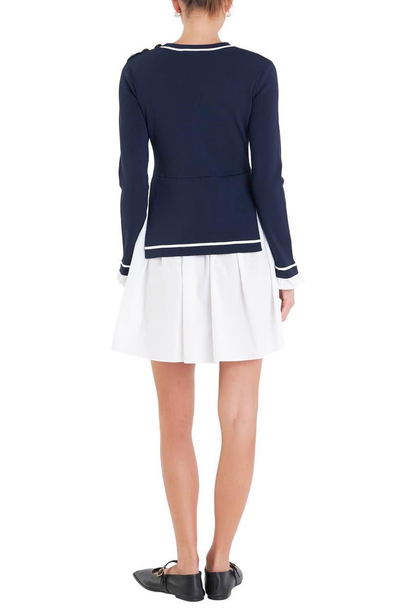 English Factory Mixed Media Long Sleeve Minidress, Alternate, color, Navy