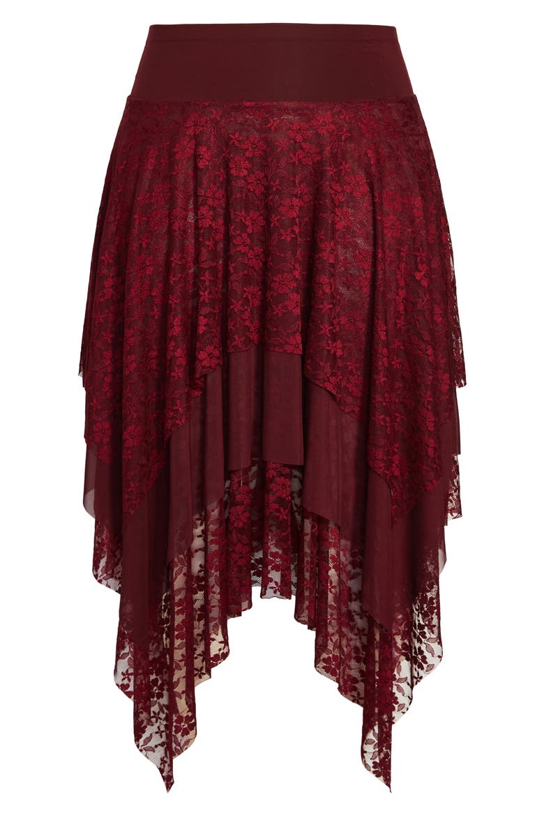 Elizabeth Handkerchief Hem Lace Maxi Skirt, Alternate, color, RUBY