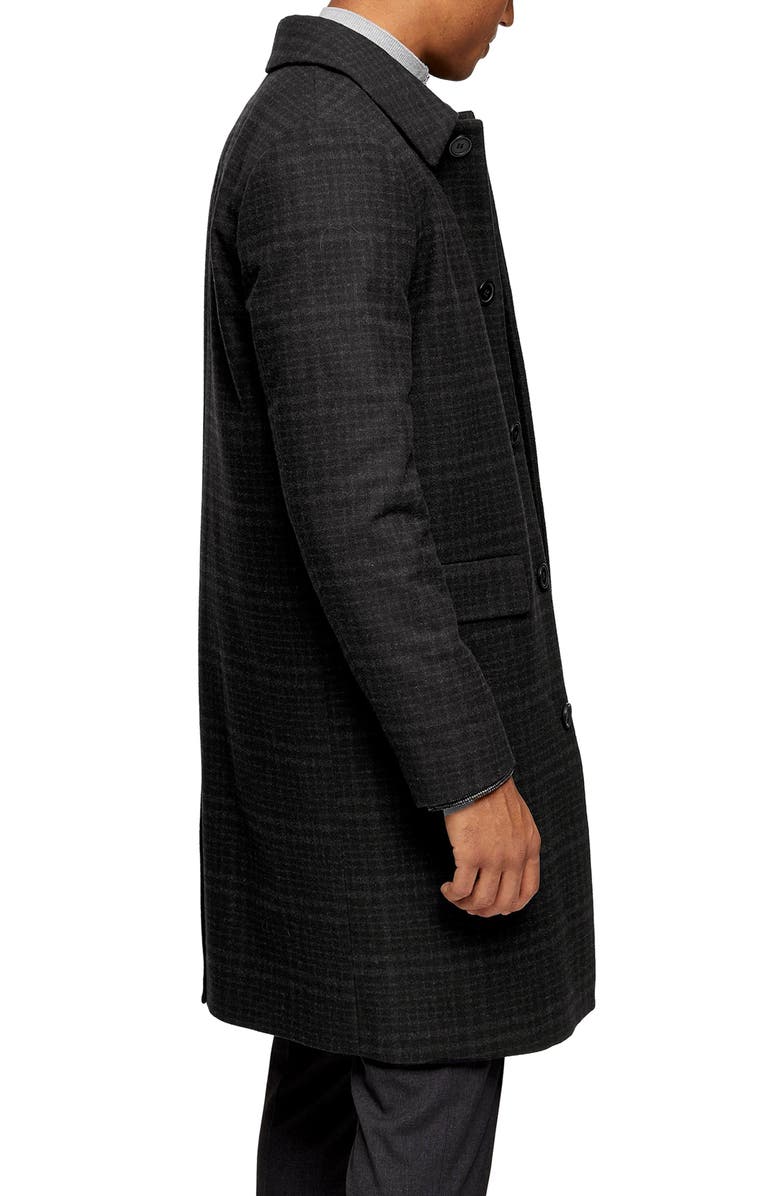 Topman Classic Fit Check Wool Coat, Alternate, color,