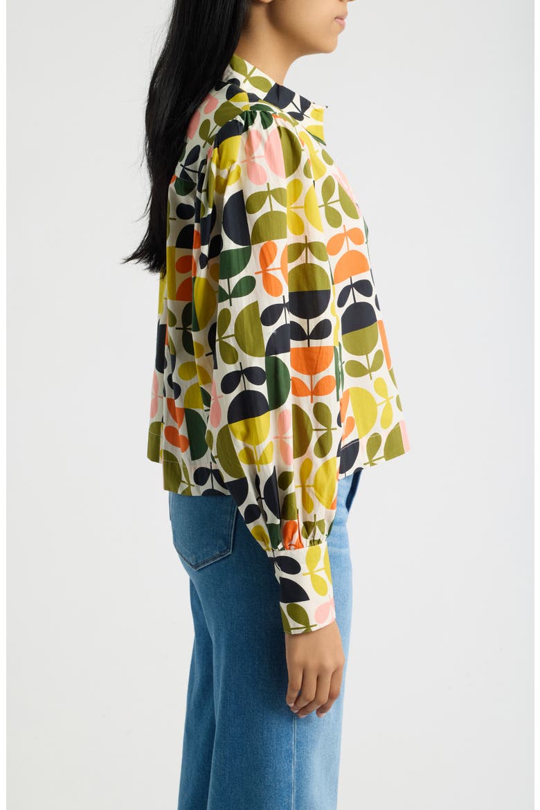 Puff Sleeve Cotton Shirt, Alternate, color, CITRUS MULTI