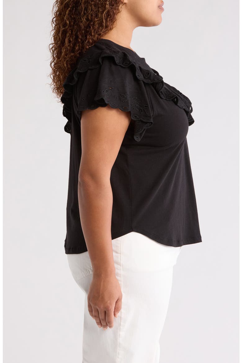 Eyelet Ruffle T-Shirt, Alternate, color, BLACK