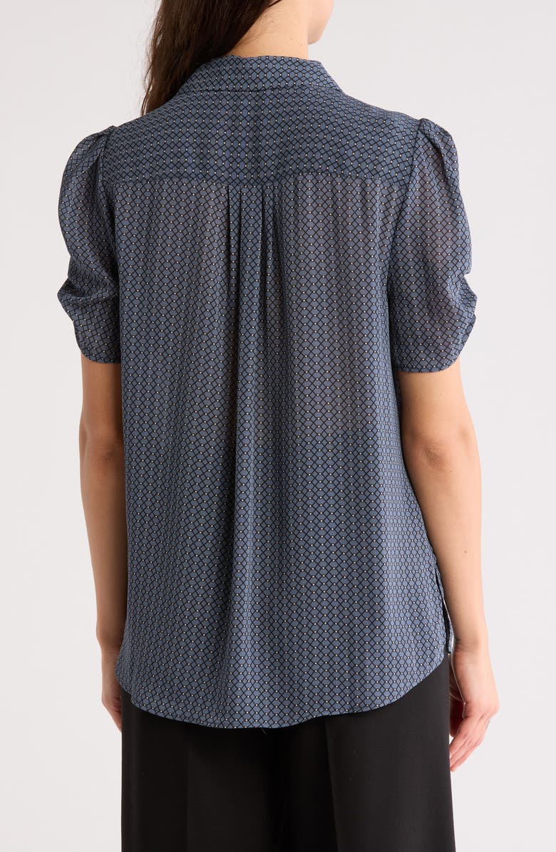 Adrianna Papell Patterned Pinch Sleeve Button-Up Shirt, Alternate, color, Dusty Blue Diamond Interlock