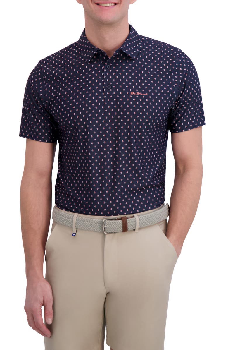 Ben Sherman Split Geo Print Tech Jersey Golf Polo, Main, color, Navy
