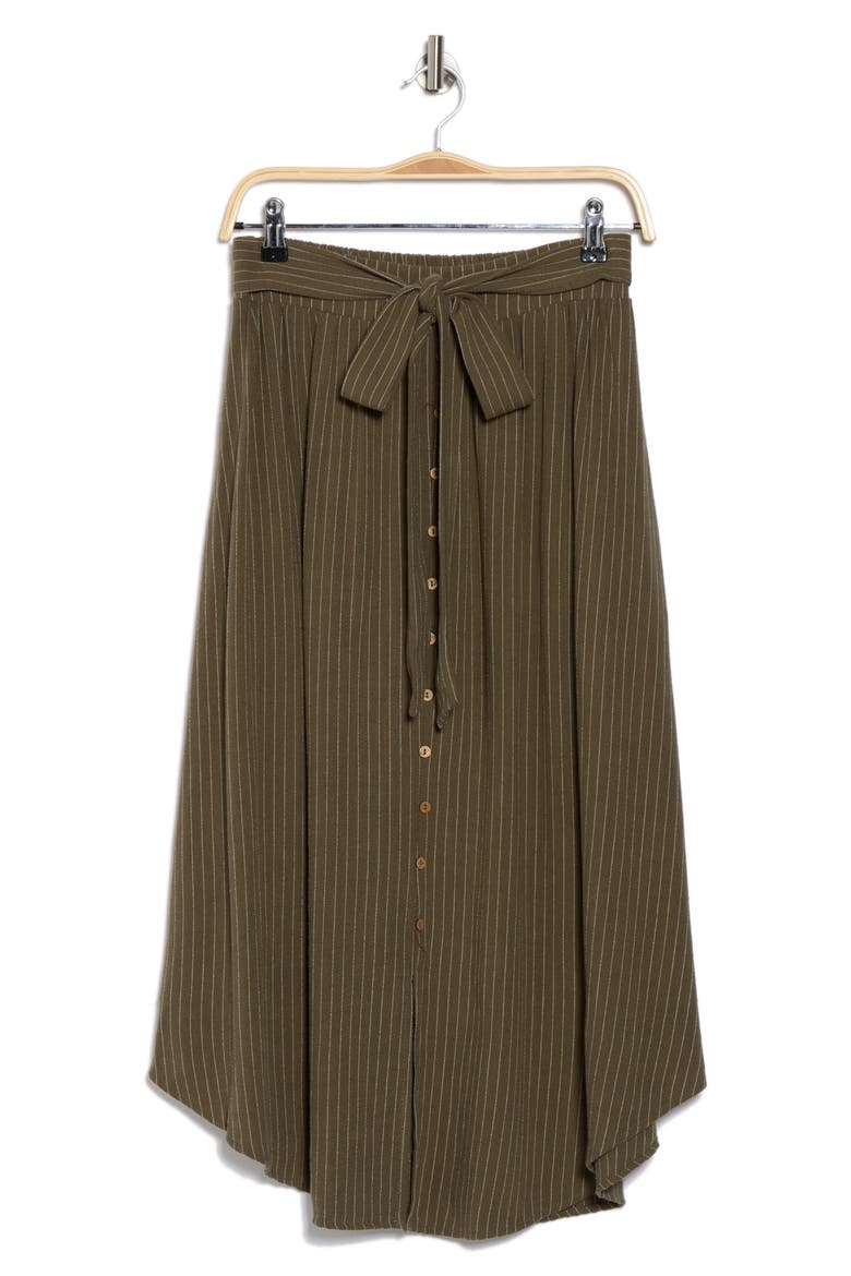 Stripe Tie Waist Midi Skirt, Alternate, color, OLIVE