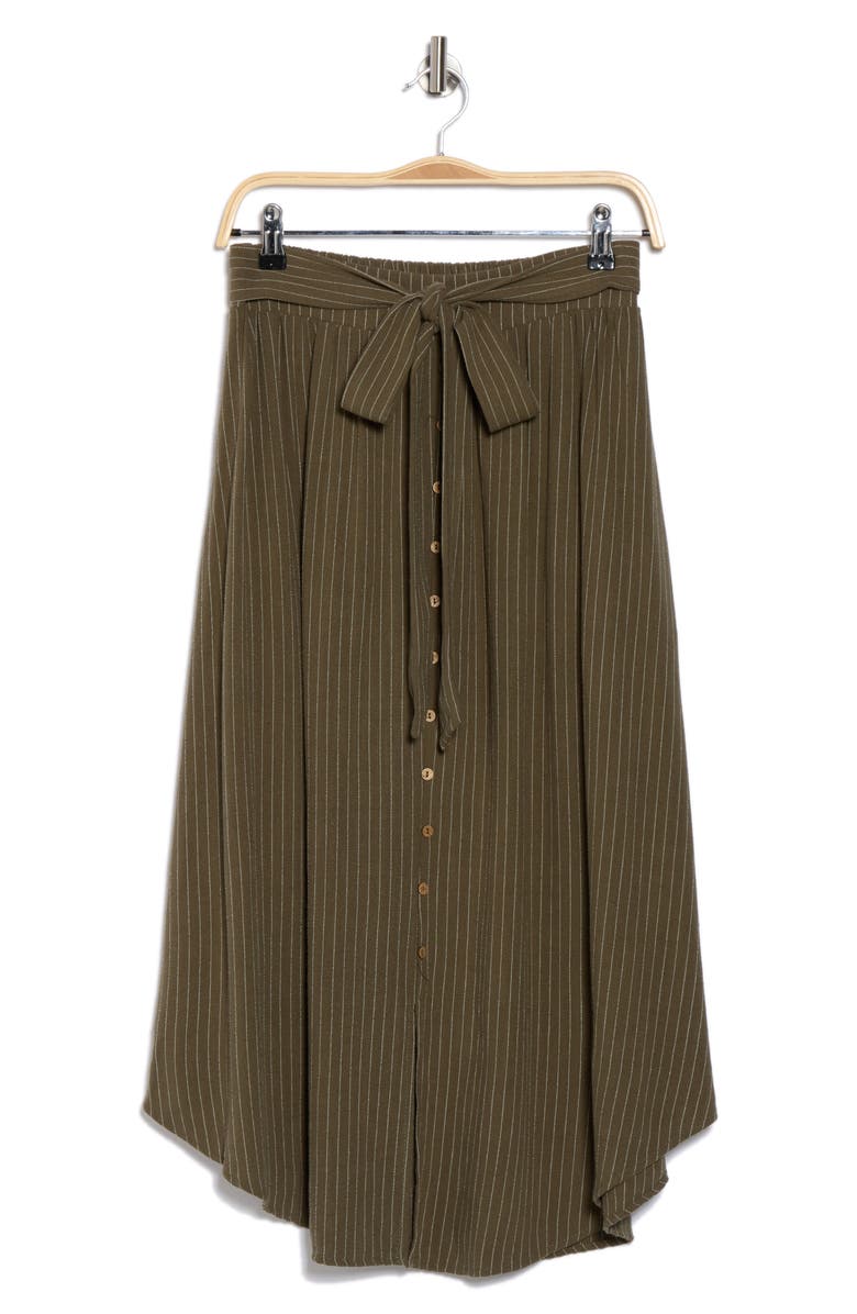 Renee C Stripe Tie Waist Midi Skirt, Alternate, color, Olive