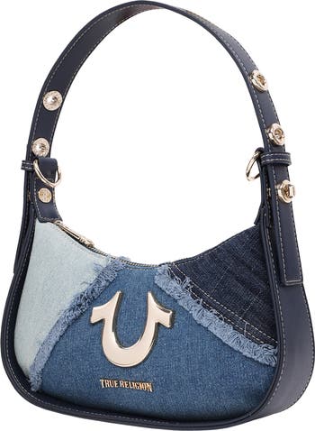 Frayed Denim Horseshoe Shoulder Bag
