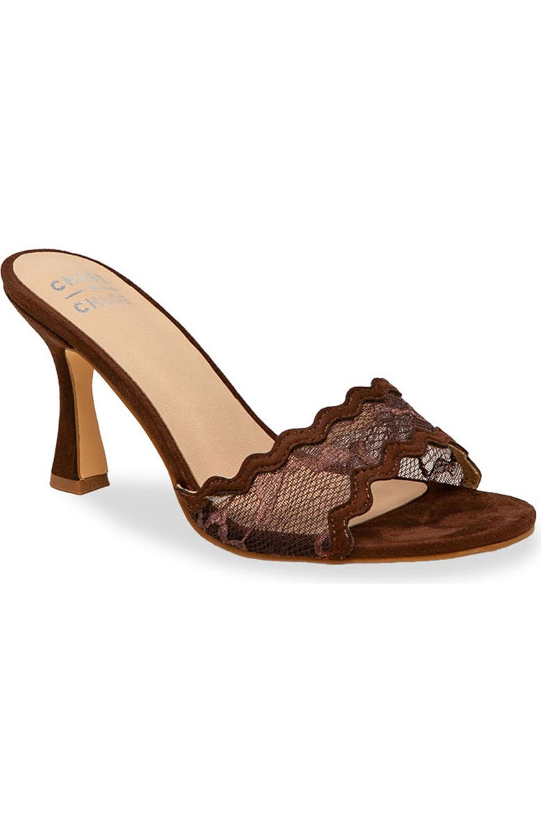 CHASE AND CHLOE Scalloped Lace Sandal, Main, color, Brown