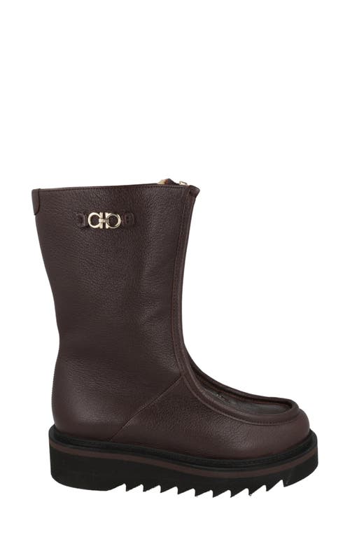 Ferragamo Leather With Gancini Hardware Ankle Boot In Brown