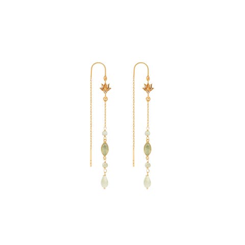 Renewed Purpose Lotus Aquamarine Drop Gold Earrings