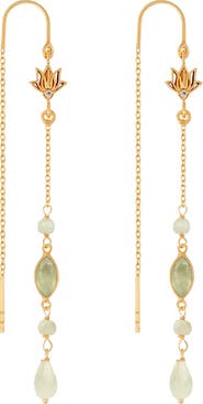 Karma and Luck Renewed Purpose Lotus Aquamarine Drop Gold Earrings