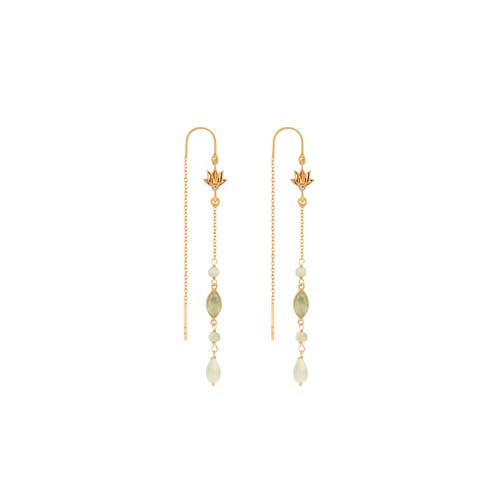 Karma And Luck Renewed Purpose Lotus Aquamarine Drop Gold Earrings In Gold