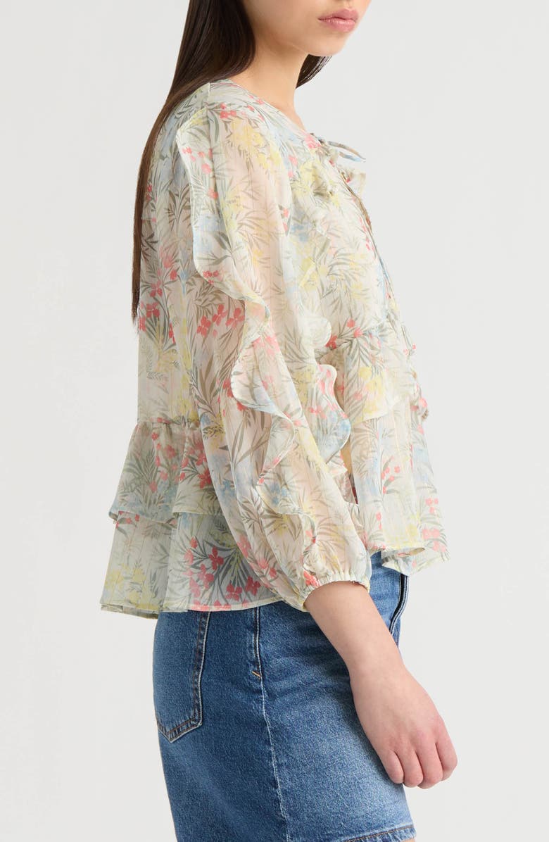 NVLT Floral Ruffle Chiffon Babydoll Top, Alternate, color, Marshmallow Springy Floral