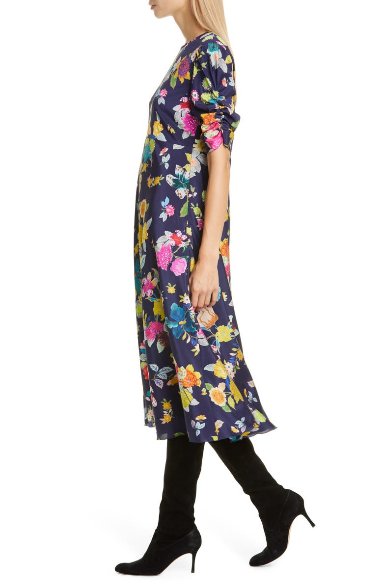 Etro Floral Print Ruched Sleeve Midi Dress, Alternate, color, 