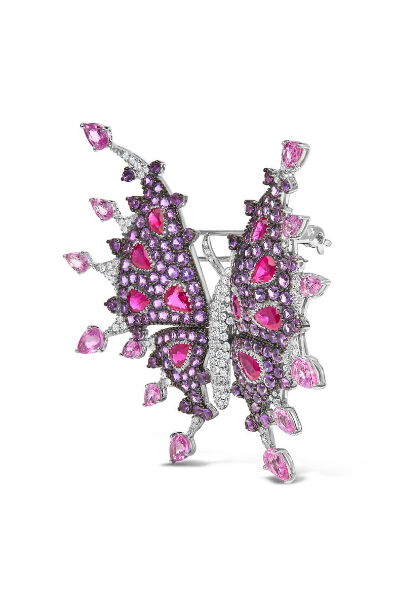 Haus of Brilliance 18K White Gold 1.0 Cttw Diamond Ruby Sapphire & Amethyst Butterfly Brooch Pin, Alternate, color, White