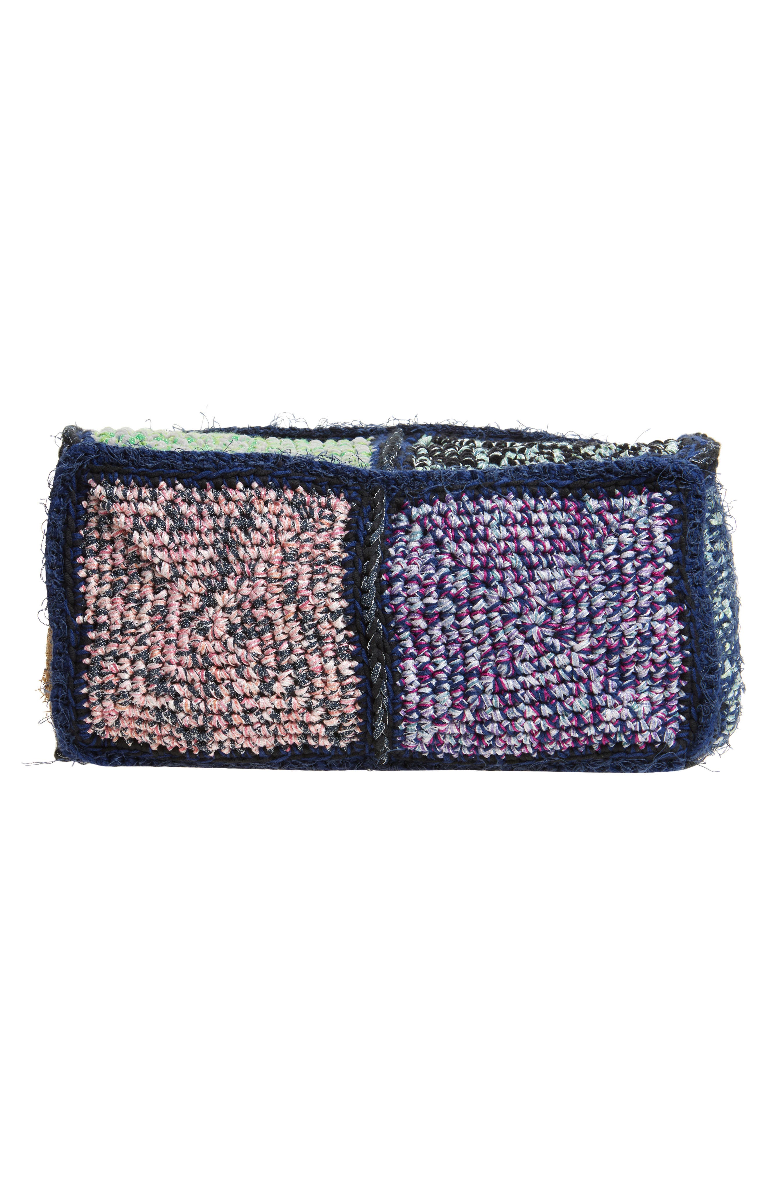 Waste Yarn Project Marie Square One of a Kind Crochet Tote, Alternate, color, Multi Blue Color Patch