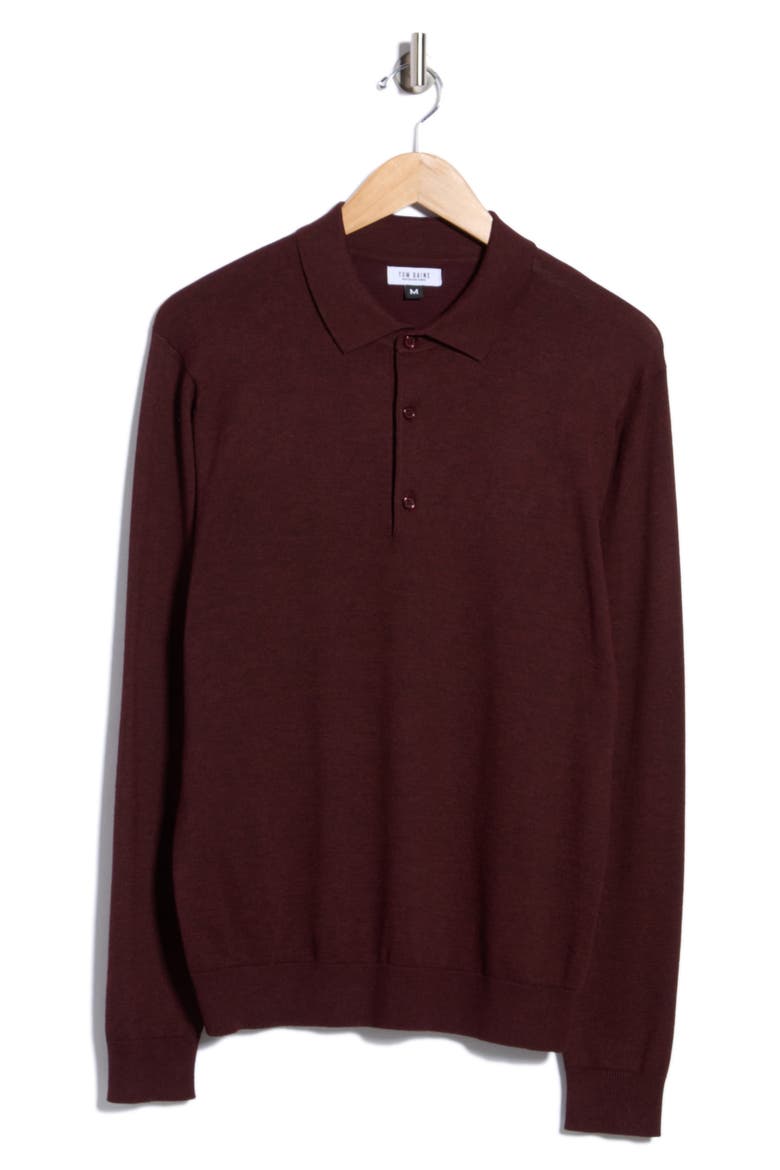 Long Sleeve Knit Polo, Alternate, color, BURGUNDY