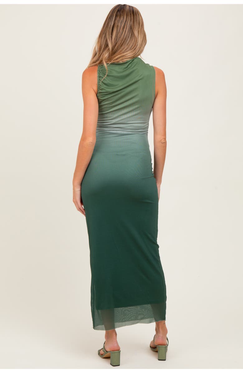 PinkBlush Ombre Mesh Ruched Sleeveless Midi Dress, Alternate, color, Forest Green