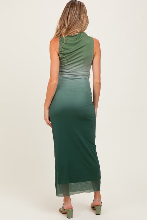 Pinkblush Ombre Mesh Ruched Sleeveless Midi Dress In Green