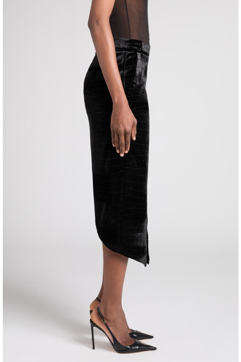 Crocodile Devoré Velvet Skirt, Alternate, color, BLACK